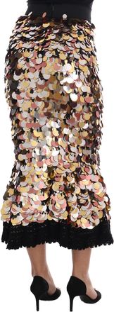 Dolce & Gabbana Womens Gold Sequined Peplum High Waist Skirt Black Cotton