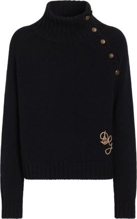 Dolce & Gabbana Maglione a collo alto con logo - Heren - Coltruien - Blauw - M - Truien & Vesten