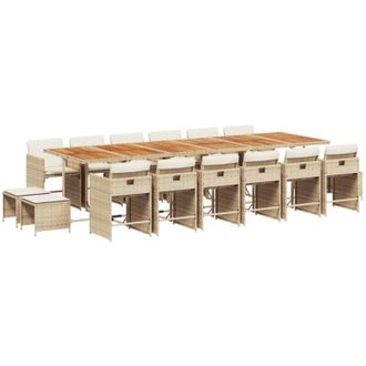 vidaXL Set Comedor De Jard&iacute;n 17 Pzas Con Cojines Rat&aacute;n Sint&eacute;tico Beige Vidaxl