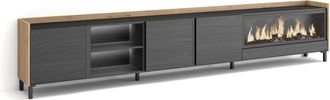 Skraut Home Skraut Home - Mueble Tv, Televisi&oacute;n, Muebles De Sal&oacute;n, Almacenaje, 315x35x61cm, Para Tv Hasta 80, Chimenea El&eacute;ctrica Xxl, Dise&ntilde;o Industrial, Led, Esti
