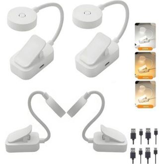 OEM 4 Minil&aacute;mparas De Lectura Led, Recargables, Con Clip, Protecci&oacute;n Ocular, Atenuaci&oacute;n Continua Y 3 Colores, Cuello Flexible De 360&deg;, Port&aacute;tiles Para Lee