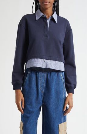 3.1 Phillip Lim Mixed Media Cotton Crop Sweatshirt in Midnight- Midnight Multi at Nordstrom, Size X-Small