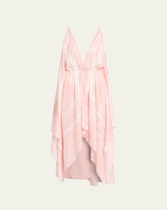 Balmain Plunging Drawstring High-Low Foulard Dress