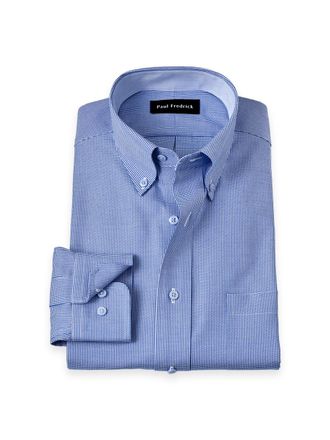 Paul Fredrick Tailored Fit Non-iron Cotton Houndstooth Dress Shirt With Contrast Trim