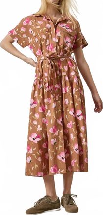 Lilla P Cuffed Sleeve Maxi Shirt Dress In Pink Poppy Print