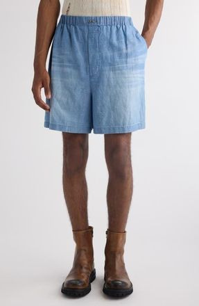 Acne Studios Oversize Cotton & Linen Chambray Shorts in Mid Blue at Nordstrom, Size 42 Us