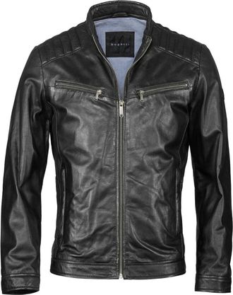 Bugatti Jassen, Heren, Zwart, 4Xl, Leer, Stijlvolle leren jas met logoplaatje