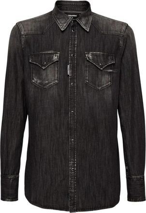 Dsquared2 Dark Wash Denim Overhemd - Heren - Spijkeroverhemden - Zwart - XL - Denim - Overhemden