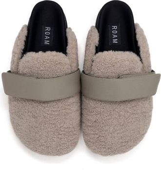 Roam Womens Slip On Fuzzy Faux Shearling Loafer Mule In Cement