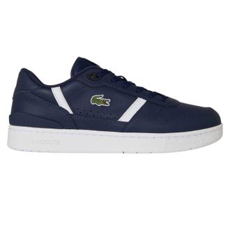 Lacoste Leren platte sneakers voor heren met T-clip (Marine / Wit)
