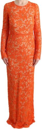Dolce & Gabbana Oranje Elegant Jurk met Lange Mouwen - Dames - Maxi kleedjes - Oranje - M - Katoen - Kleedjes