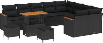 vidaXL Garden Sofa Set with Cushion 12 pcs Black Poly rattan Vidaxl