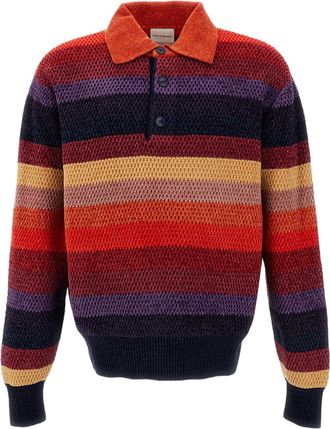 Dr&ocirc;le de Monsieur Multicolor Striped Chenille Long Sleeve Polo Shirt