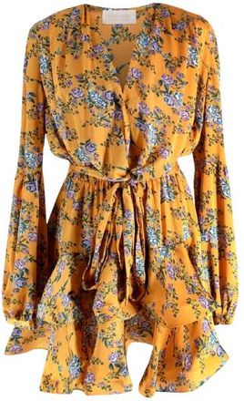 Bronx and Banco Bronx and Branco Yellow Floral Hanna Flounce Mini Dress Size M