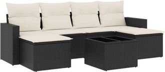 vidaXL Vidaxl - Set De Comedor De Jard&iacute;n 7 Pzas Y Cojines Rat&aacute;n Sint&eacute;tico Negro