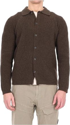 Barba Maglia abbottonata con colletto camicia in lana a costine - Heren - Vesten - Bruin - 2XL - Wol - Truien & Vesten