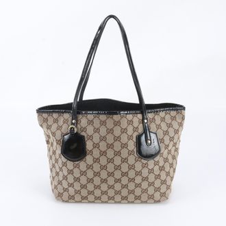 Gucci Brown Leather Canvas Handbag Shoulder Bag Tote Bag (Pre-Owned)