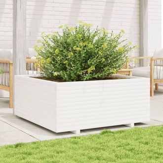 Berkfield Home Beautiful Garden Planter White 110x110x49.5 cm Solid Wood Pine