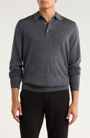 Brooks Brothers Swift Merino Wool Long Sleeve Polo in Charcoal at Nordstrom Rack, Size Xx-Large