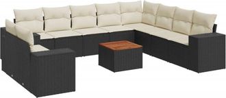 vidaXL Set De Sof&aacute;s De Jard&iacute;n 11 Pzas Y Cojines Rat&aacute;n Sint&eacute;tico Negro Vidaxl