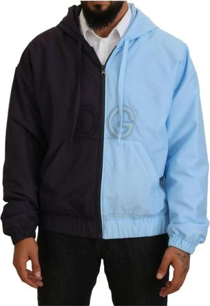 Dolce & Gabbana Blauwe Hooded Volledige Rits Herenjas - Heren - Vesten met rits - Veelkleurig - L - Polyester - Hoodies & sweatvesten