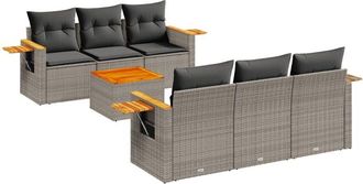 vidaXL Set De Sof&aacute;s De Jard&iacute;n 7 Piezas Con Cojines Rat&aacute;n Pe Gris Vidaxl