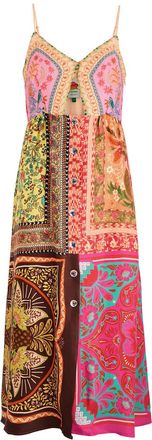 Farm Rio Mixed Scarves Printed Satin Midi Dress - Multicoloured - S (UK8-10 / S)