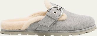 Stuart Weitzman Chrystie Shearling-Lined Flannel Mules