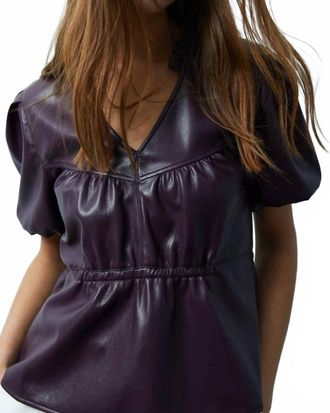 M&eacute;lissa Nepton Hunter Vegan Leather Peplum Blouse In Red Merlot