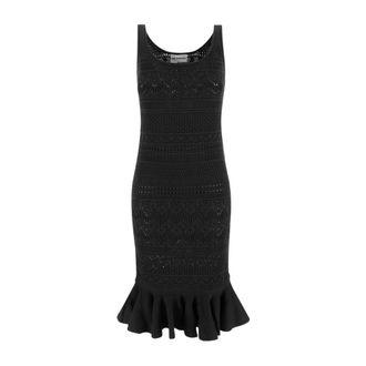 Des_Phemmes DES Phemmes, Kleedjes, Dames, Zwart, M, Katoen, Gebreide Midi Jurk met Dunne Bandjes