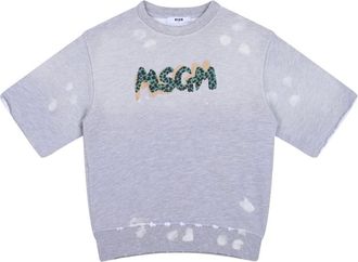 Msgm Kids Sweatshirts, male, Gray, 10 Y, Logo Print T-Shirt