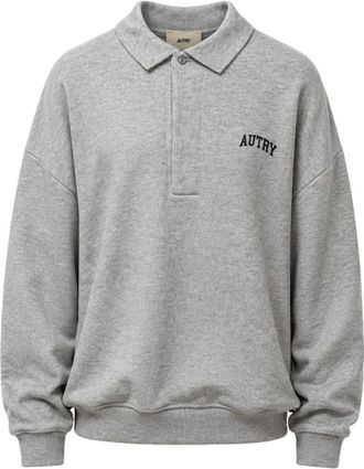 Autry Hoodies & sweatvesten, Heren, Grijs, L, Katoen, Polo Sweatshirt met Lange Mouwen