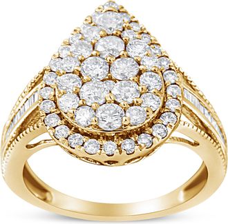 House of Brilliance 10K Yellow Gold Plated.925 Sterling Silver 1 1/2 Cttw Round-Cut Diamond Cocktail Ring