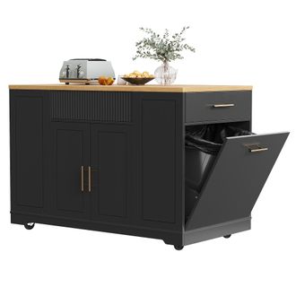 STILVORA Carro De Cocina Con 2 Puertas, 3 Cajones, Compartimento Para Residuos Y 5 Ruedas, En Mdf Y Metal, 120x50x92 Cm