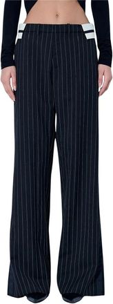 Jean Paul Gaultier Tailored broek met zichtbare tailleband - Dames - Wijde Broeken - Zwart - XS - Wol - Broeken