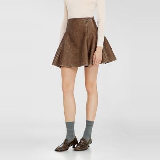 Diesel Flared miniskirt in bonded material - Skirts - Woman - Brown