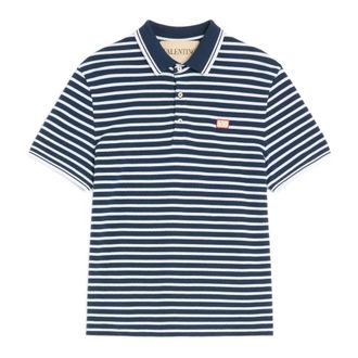 Valentino Garavani Polo Shirts, male, Blue, Size: M Cotton Piqu&eacute; Polo With VLogo Patch