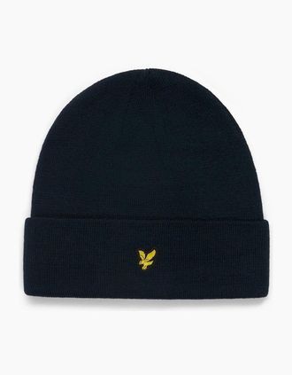Lyle & Scott Mens Golden Eagle Branding Logo Beanie - Navy - Size: ONE size