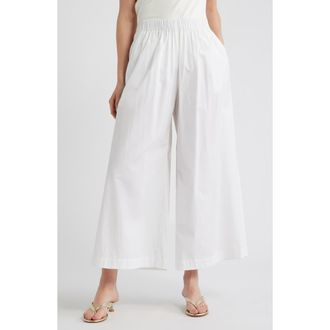 BOSS Talini Cotton Wide Leg Pants in Bright White at Nordstrom, Size 10
