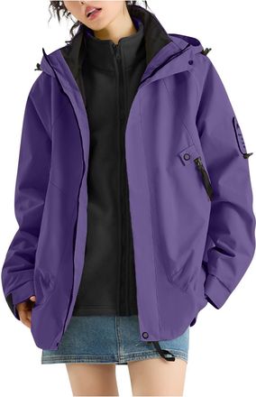 Generic Womens 3-in-1 Coats Graphene Rain Jacket Thermal Fleece Lined Raincoat Winter Snow Ski Jacket Waterproof Windproof Winter Outdoor Jacket Parka with Po