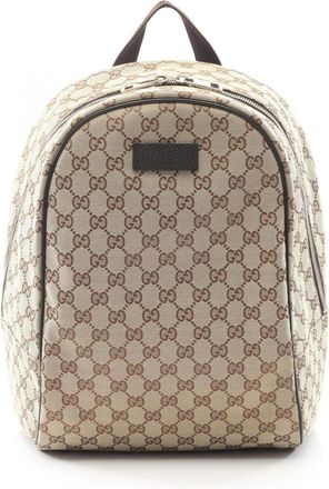 Gucci Beige Brown Canvas Leather Backpack (Pre-Owned)