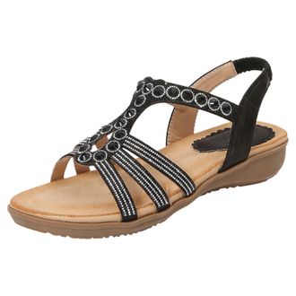 Generic Wide Fit Flat Sandals for Women Summer Sandals Strappy Flower Diamante Low Heel Flat Wedges Soft Floral Comfy Lightweight Holiday Open Toe Cosy Shoesc