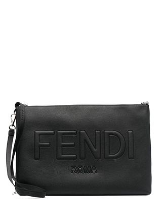 Fendi embossed-logo clutch bag - Black