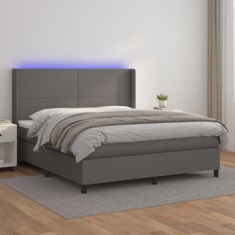 vidaXL Cama Box Spring Colch&oacute;n Y Led Cuero Sint&eacute;tico Gris 160x200 Cm Vidaxl