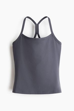 H&M Integral-bra Sports Strappy Top With Softmove in Dark Clay Gray at Nordstrom, Size X-Large