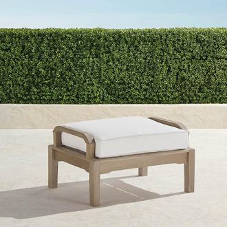 Frontgate Cassara Ottoman with Cushion in Weathered Teak - Sunbrella Rain, Rain Sailcloth Sailor - Frontgate