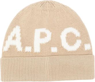 A.P.C. logo-embellishment beanie - unisex - Acrylic/Wool - S - Neutrals