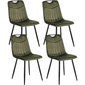 Beliani Set di 4 sedie da pranzo in velluto con gambe nere in ferro verniciato a polvere verde Argyle