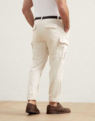 Brunello Cucinelli Mens Off White Relaxed Cargo Trousers