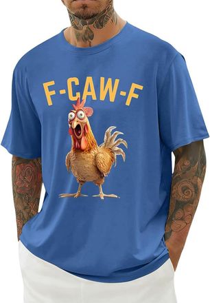 Generic White Tshirt Mens, F-CAW-F Mens T Shirt Funny Chicken Scream Shirts Novelty Rooster Graphic Design Tees Short Sleeve Crew Neck Tops Blouse Lightweight